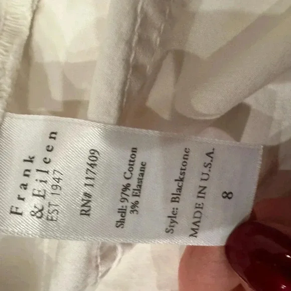 Frank & Eileen Blackstone Utility Pants Women 8 Chalk Italian Twill NWOT $298